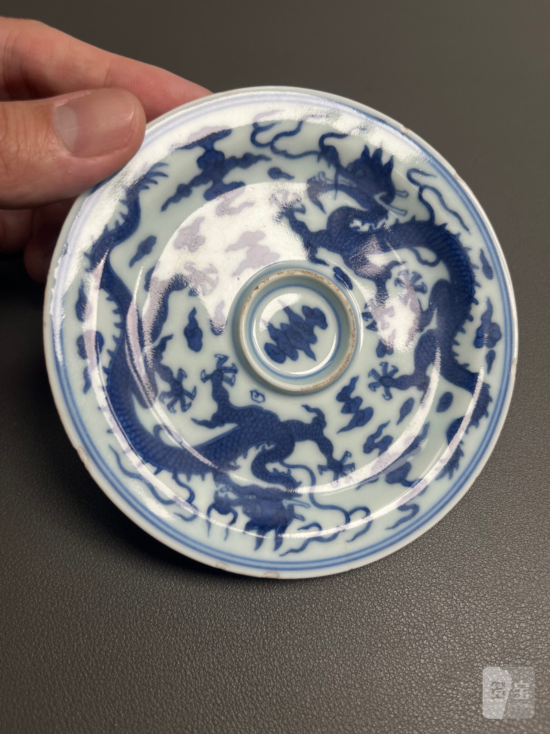 清乾隆  青花云龙纹盏托 - 图3